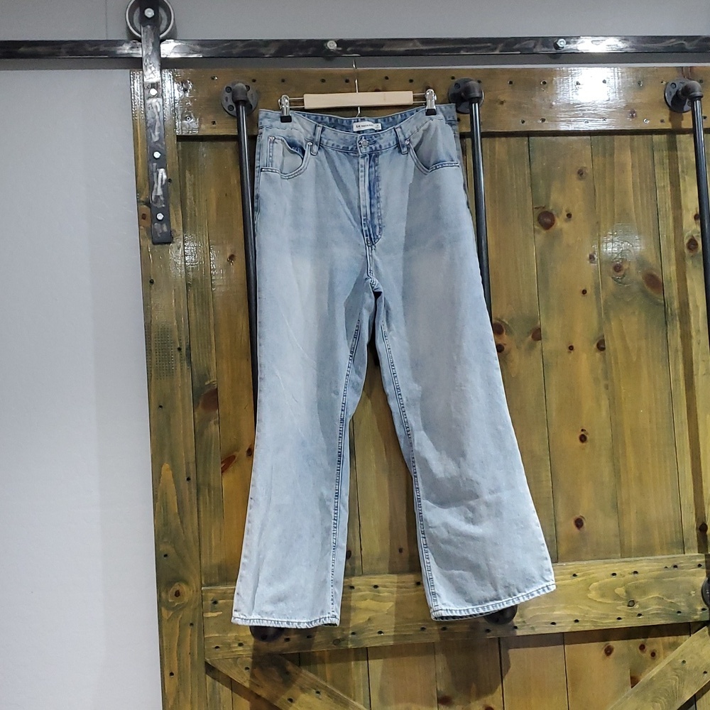 RM REBECCA MINKOFF TRENDY  DENIM JEANS SIZE 14 WIDE LEG HIGH RISE ZIP UP
